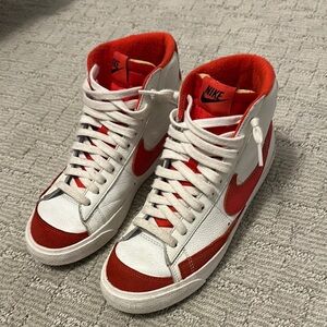 Nike Red and White High-Top Sneakers